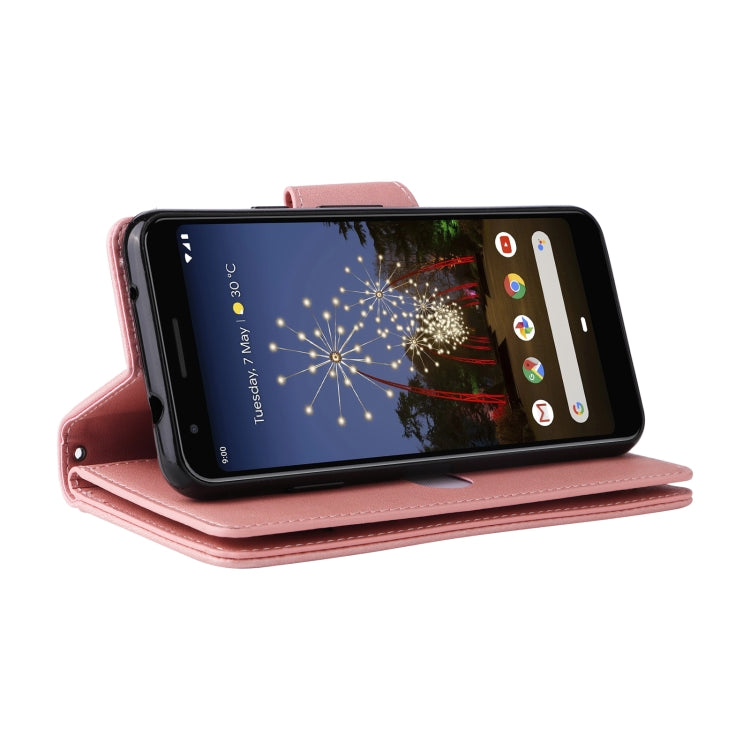 For Google Pixel 3A Rivet Buckle 9 Cards Three Fold Leather Phone Case(Rose Gold) by buy2fix