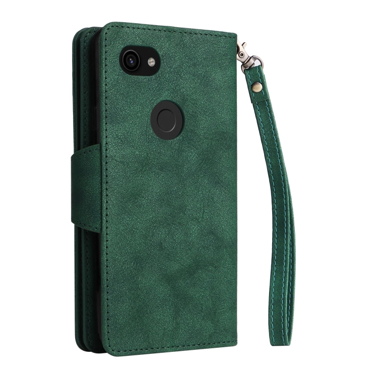 For Google Pixel 3A Rivet Buckle 9 Cards Three Fold Leather Phone Case(Green) by buy2fix
