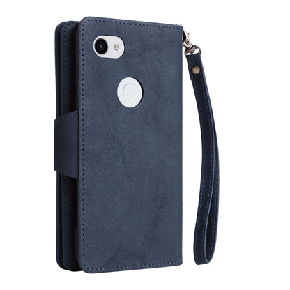 For Google Pixel 3A XL Rivet Buckle 9 Cards Three Fold Leather Phone Case(Blue) by buy2fix