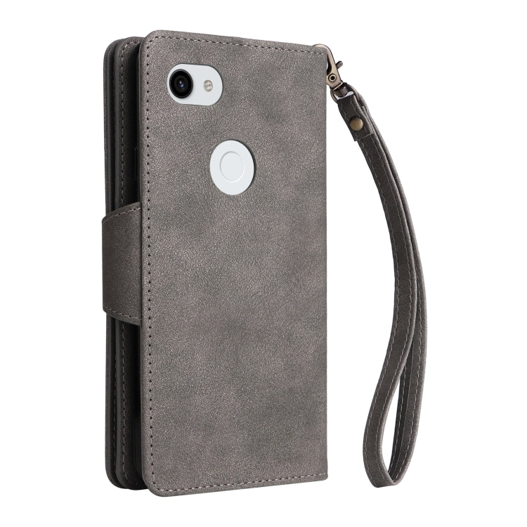 For Google Pixel 3A XL Rivet Buckle 9 Cards Three Fold Leather Phone Case(Grey) by buy2fix