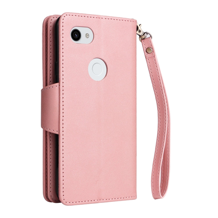 For Google Pixel 3A XL Rivet Buckle 9 Cards Three Fold Leather Phone Case(Rose Gold) by buy2fix
