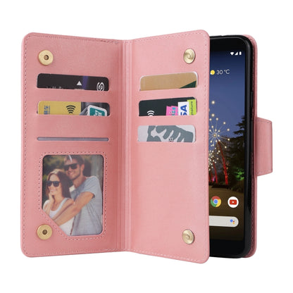 For Google Pixel 3A XL Rivet Buckle 9 Cards Three Fold Leather Phone Case(Rose Gold) by buy2fix