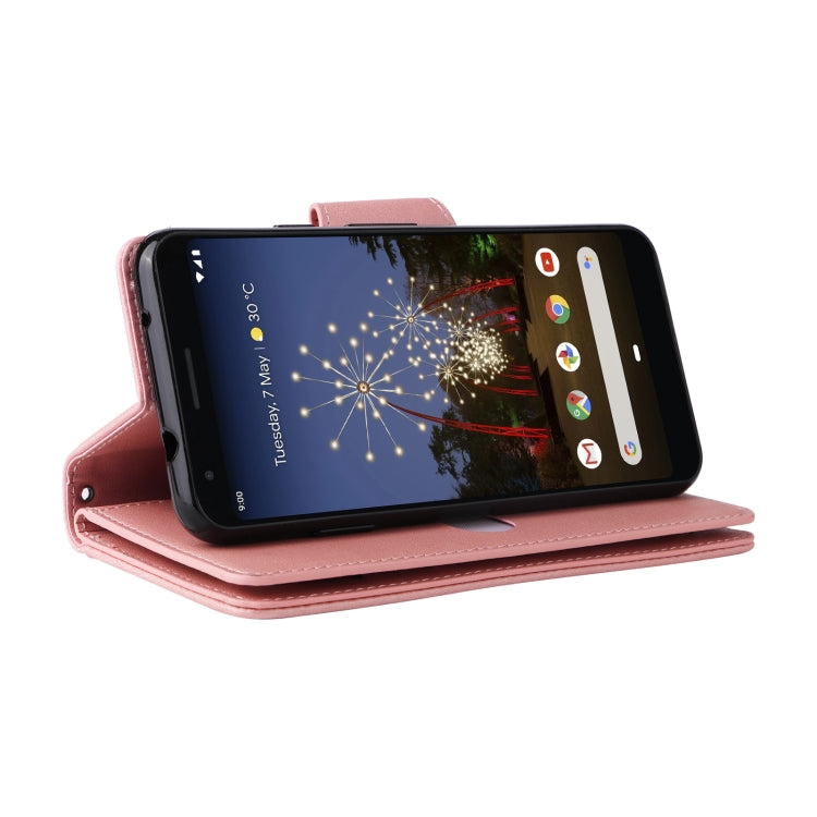 For Google Pixel 3A XL Rivet Buckle 9 Cards Three Fold Leather Phone Case(Rose Gold) by buy2fix