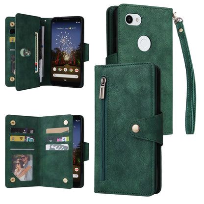 For Google Pixel 3A XL Rivet Buckle 9 Cards Three Fold Leather Phone Case(Green) by buy2fix