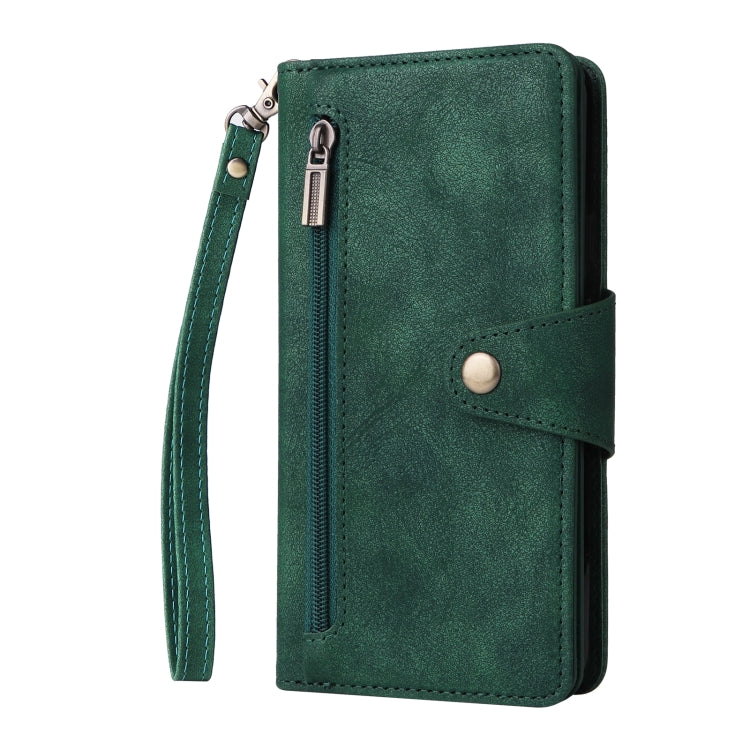 For Google Pixel 3A XL Rivet Buckle 9 Cards Three Fold Leather Phone Case(Green) by buy2fix
