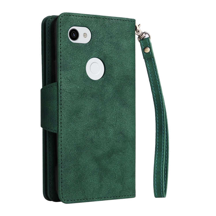 For Google Pixel 3A XL Rivet Buckle 9 Cards Three Fold Leather Phone Case(Green) by buy2fix