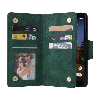 For Google Pixel 3A XL Rivet Buckle 9 Cards Three Fold Leather Phone Case(Green) by buy2fix