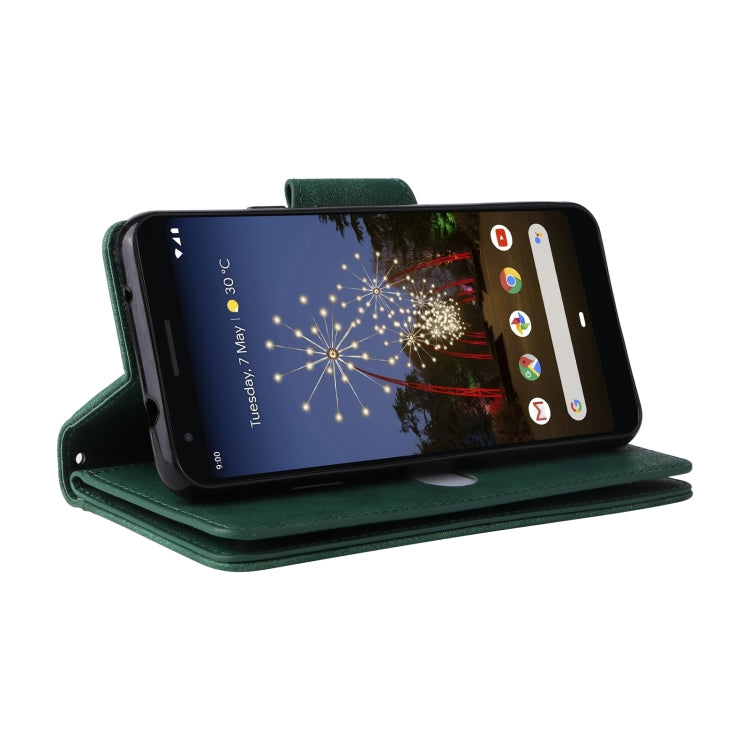 For Google Pixel 3A XL Rivet Buckle 9 Cards Three Fold Leather Phone Case(Green) by buy2fix