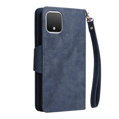 For Google Pixel 4 Rivet Buckle 9 Cards Three Fold Leather Phone Case(Blue) by buy2fix