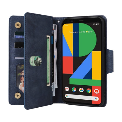 For Google Pixel 4 Rivet Buckle 9 Cards Three Fold Leather Phone Case(Blue) by buy2fix