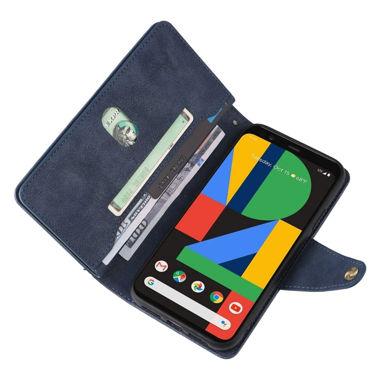 For Google Pixel 4 Rivet Buckle 9 Cards Three Fold Leather Phone Case(Blue) by buy2fix
