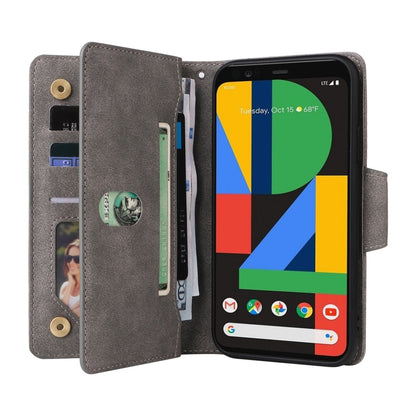 For Google Pixel 4 Rivet Buckle 9 Cards Three Fold Leather Phone Case(Grey) by buy2fix