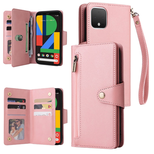 For Google Pixel 4 Rivet Buckle 9 Cards Three Fold Leather Phone Case(Rose Gold) by buy2fix