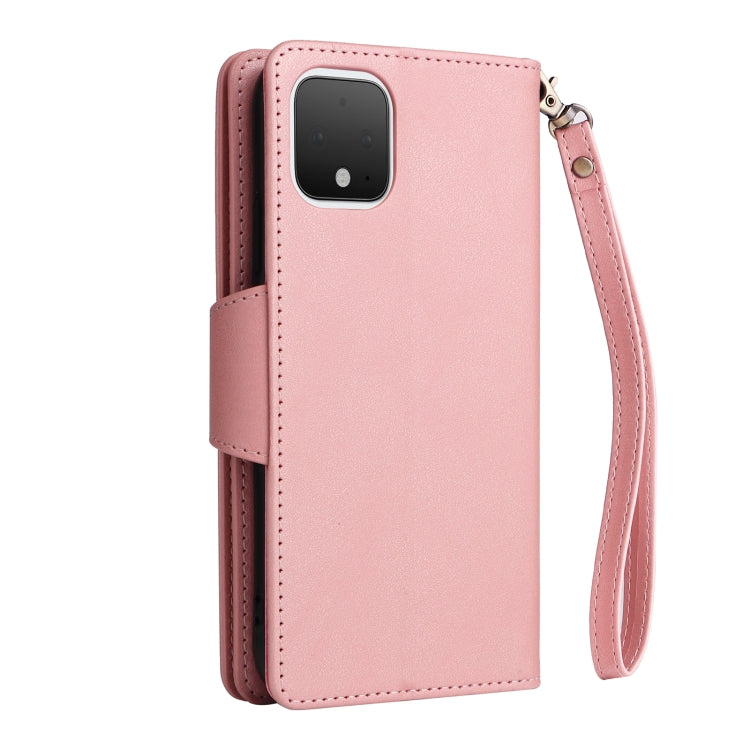 For Google Pixel 4 Rivet Buckle 9 Cards Three Fold Leather Phone Case(Rose Gold) by buy2fix