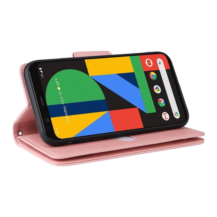 For Google Pixel 4 Rivet Buckle 9 Cards Three Fold Leather Phone Case(Rose Gold) by buy2fix