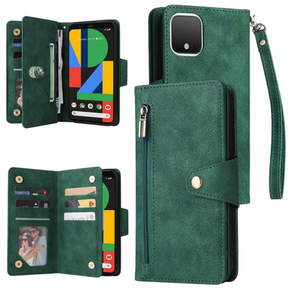 For Google Pixel 4 Rivet Buckle 9 Cards Three Fold Leather Phone Case(Green) by buy2fix