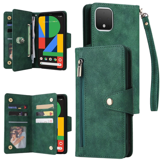 For Google Pixel 4 Rivet Buckle 9 Cards Three Fold Leather Phone Case(Green) by buy2fix