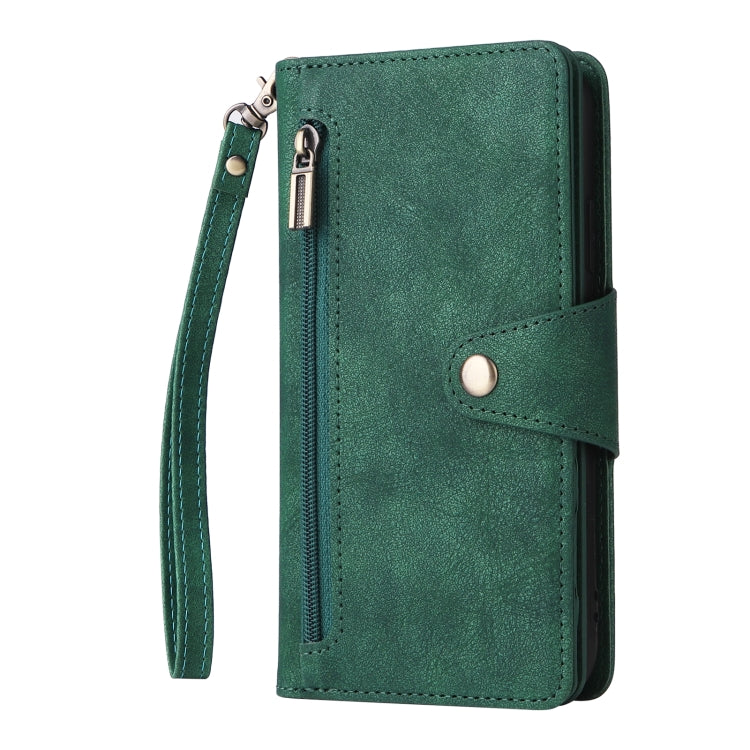 For Google Pixel 4 Rivet Buckle 9 Cards Three Fold Leather Phone Case(Green) by buy2fix