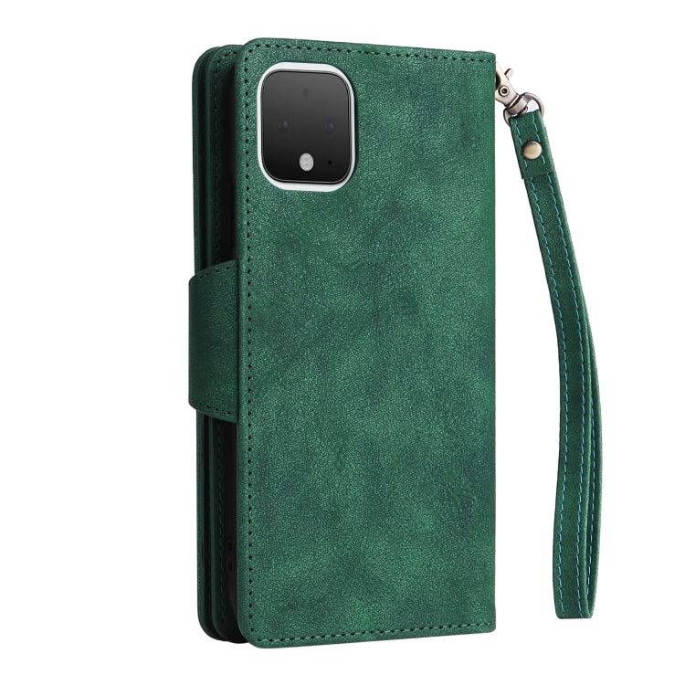 For Google Pixel 4 Rivet Buckle 9 Cards Three Fold Leather Phone Case(Green) by buy2fix