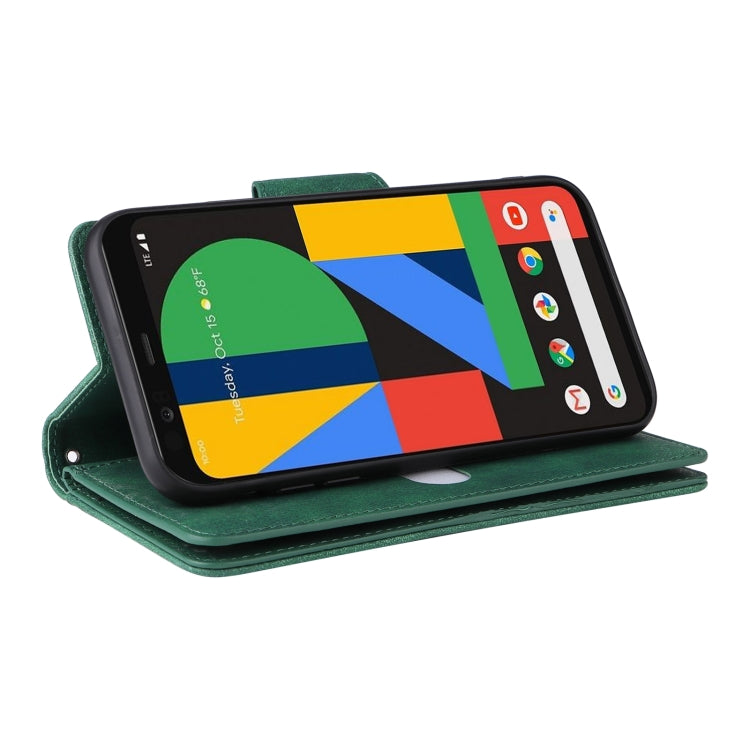 For Google Pixel 4 Rivet Buckle 9 Cards Three Fold Leather Phone Case(Green) by buy2fix