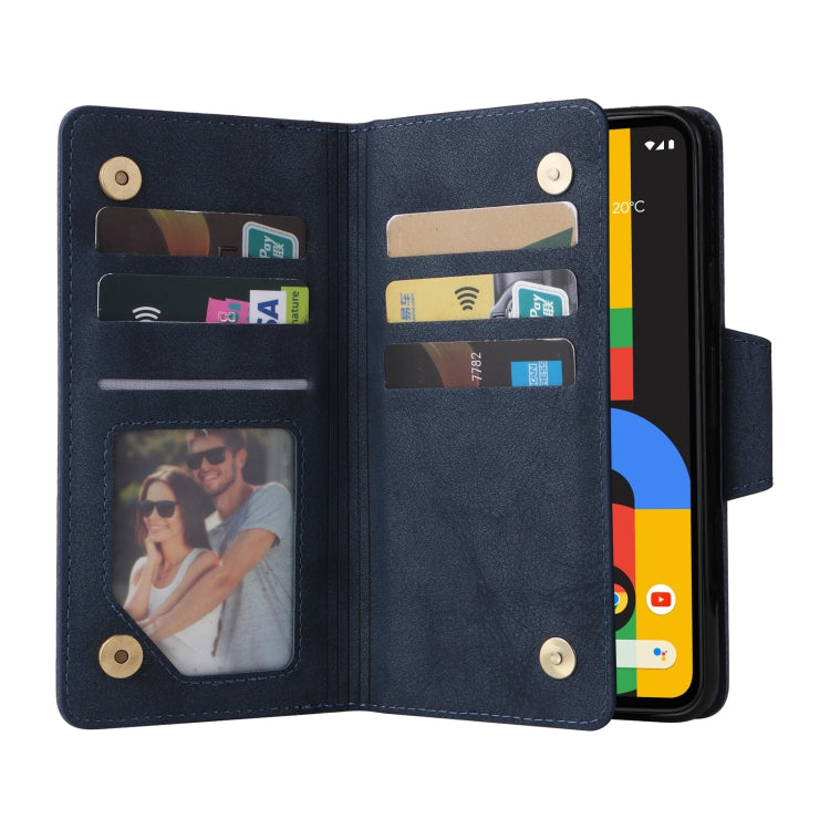 For Google Pixel 4A 4G Rivet Buckle 9 Cards Three Fold Leather Phone Case(Blue) by buy2fix