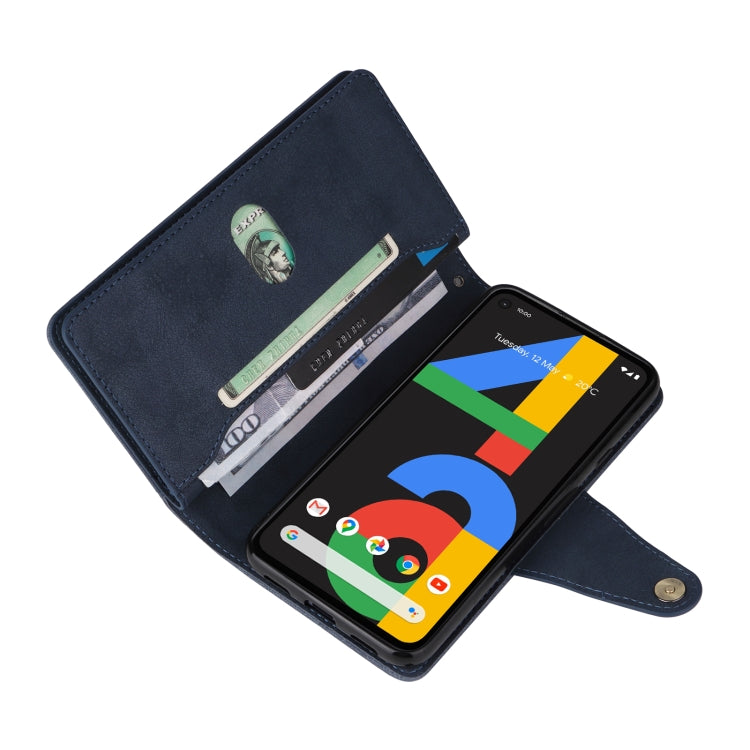 For Google Pixel 4A 4G Rivet Buckle 9 Cards Three Fold Leather Phone Case(Blue) by buy2fix