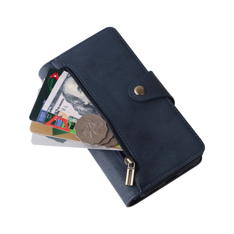 For Google Pixel 4A 4G Rivet Buckle 9 Cards Three Fold Leather Phone Case(Blue) by buy2fix