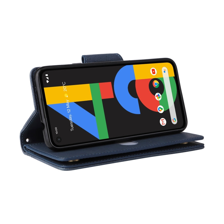 For Google Pixel 4A 4G Rivet Buckle 9 Cards Three Fold Leather Phone Case(Blue) by buy2fix
