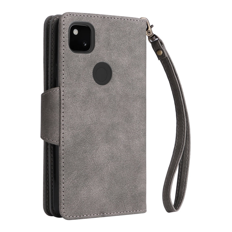 For Google Pixel 4A 4G Rivet Buckle 9 Cards Three Fold Leather Phone Case(Grey) by buy2fix