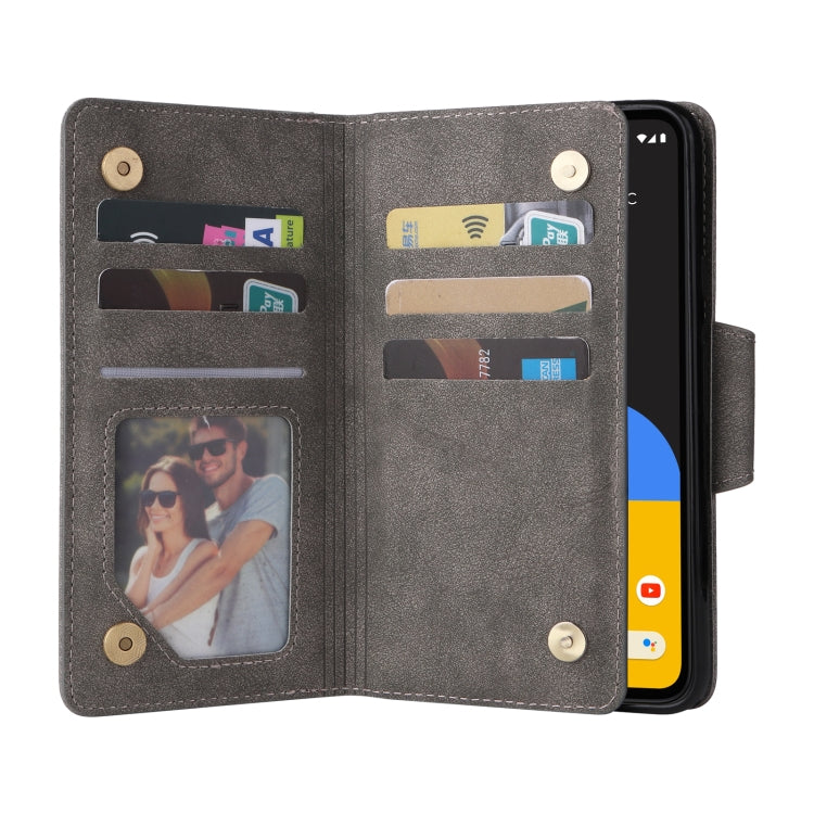 For Google Pixel 4A 4G Rivet Buckle 9 Cards Three Fold Leather Phone Case(Grey) by buy2fix