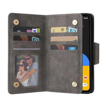 For Google Pixel 4A 4G Rivet Buckle 9 Cards Three Fold Leather Phone Case(Grey) by buy2fix