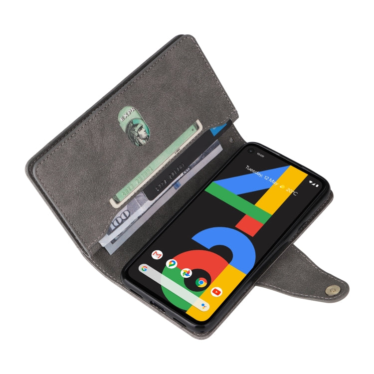 For Google Pixel 4A 4G Rivet Buckle 9 Cards Three Fold Leather Phone Case(Grey) by buy2fix