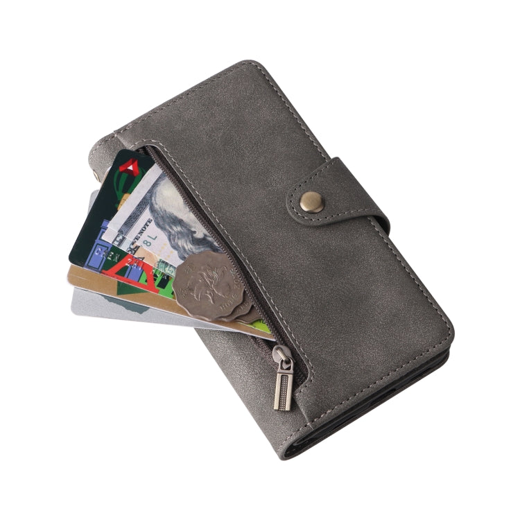 For Google Pixel 4A 4G Rivet Buckle 9 Cards Three Fold Leather Phone Case(Grey) by buy2fix