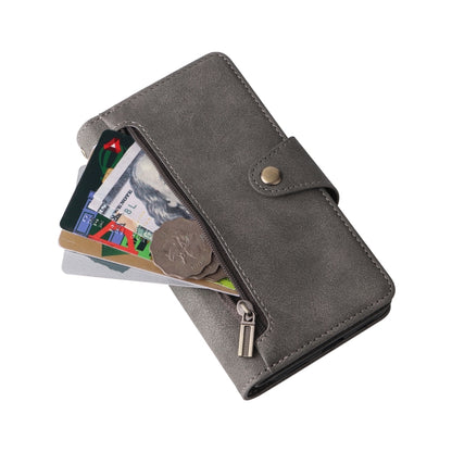 For Google Pixel 4A 4G Rivet Buckle 9 Cards Three Fold Leather Phone Case(Grey) by buy2fix