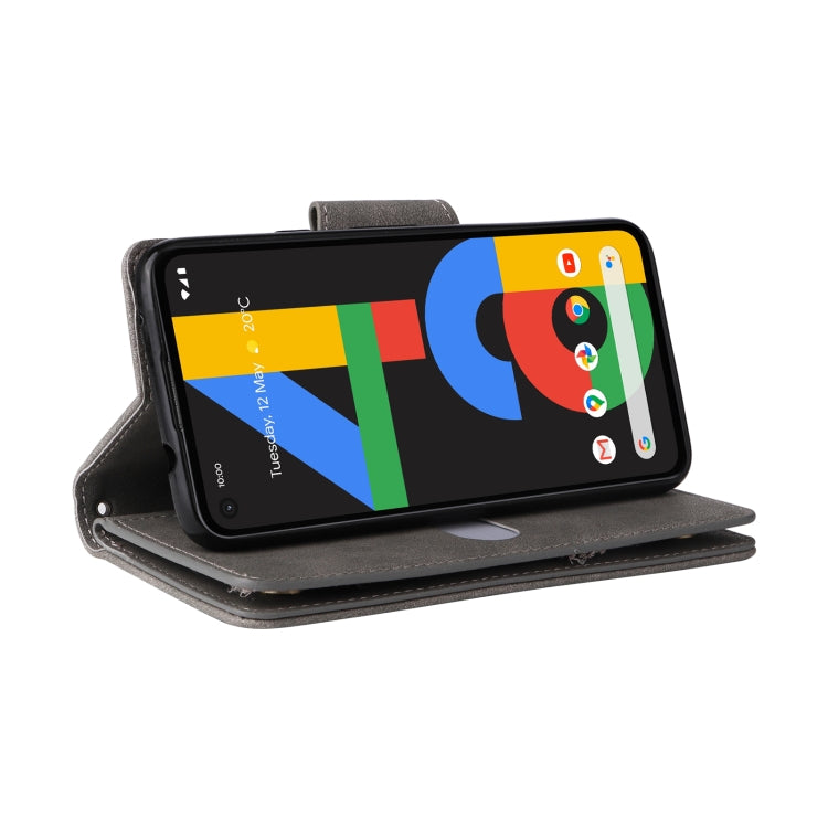 For Google Pixel 4A 4G Rivet Buckle 9 Cards Three Fold Leather Phone Case(Grey) by buy2fix