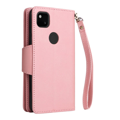 For Google Pixel 4A 4G Rivet Buckle 9 Cards Three Fold Leather Phone Case(Rose Gold) by buy2fix