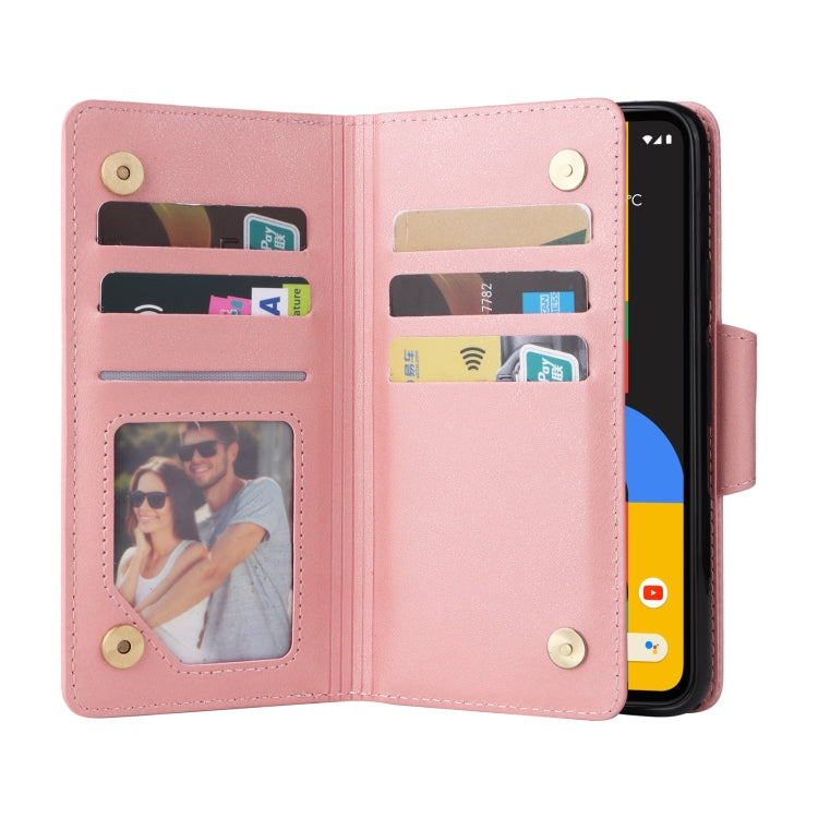 For Google Pixel 4A 4G Rivet Buckle 9 Cards Three Fold Leather Phone Case(Rose Gold) by buy2fix