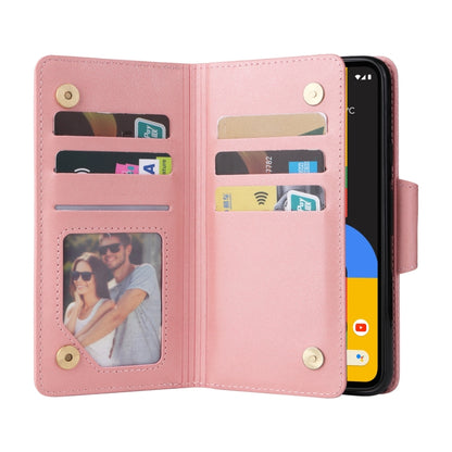 For Google Pixel 4A 4G Rivet Buckle 9 Cards Three Fold Leather Phone Case(Rose Gold) by buy2fix