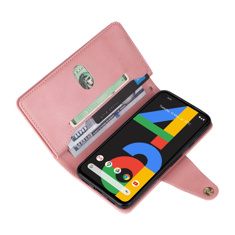 For Google Pixel 4A 4G Rivet Buckle 9 Cards Three Fold Leather Phone Case(Rose Gold) by buy2fix