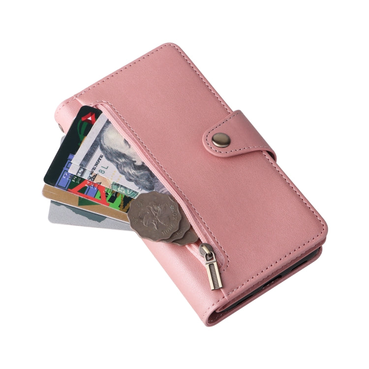 For Google Pixel 4A 4G Rivet Buckle 9 Cards Three Fold Leather Phone Case(Rose Gold) by buy2fix