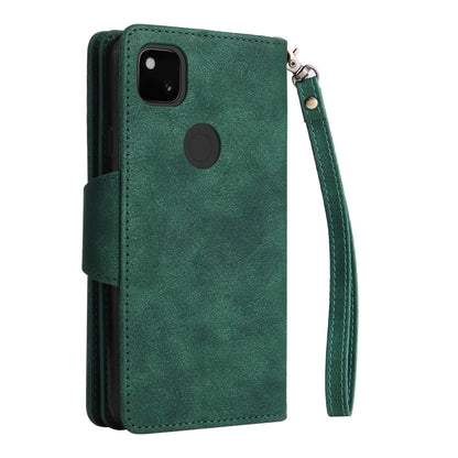 For Google Pixel 4A 4G Rivet Buckle 9 Cards Three Fold Leather Phone Case(Green) by buy2fix