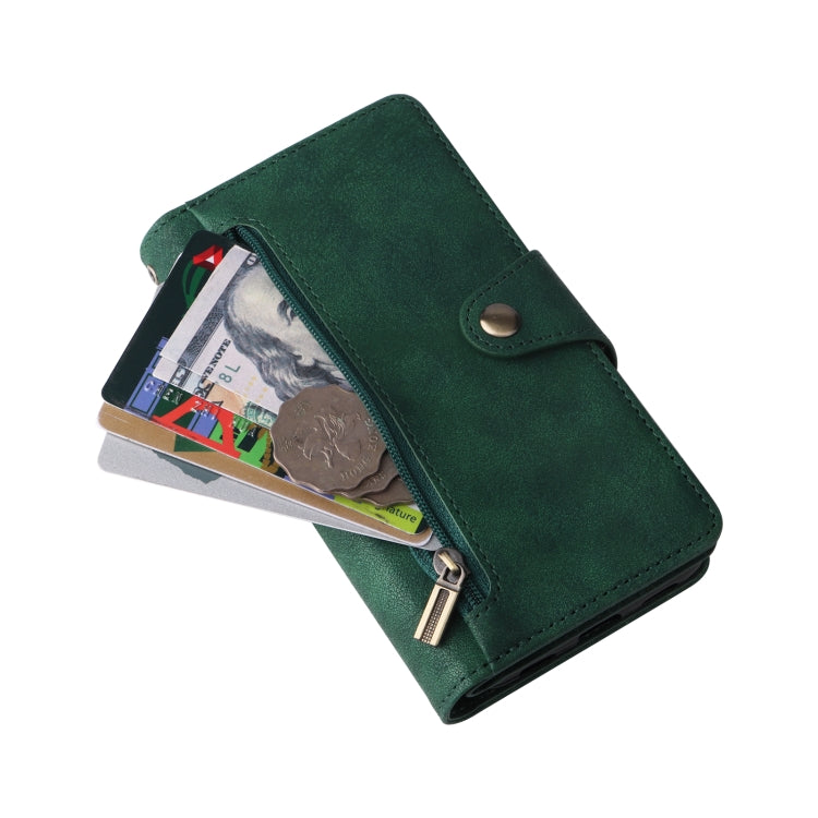 For Google Pixel 4A 4G Rivet Buckle 9 Cards Three Fold Leather Phone Case(Green) by buy2fix