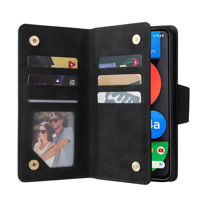 For Google Pixel 4A 5G Rivet Buckle 9 Cards Three Fold Leather Phone Case(Black) - Google Cases by buy2fix | Online Shopping UK | buy2fix