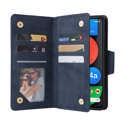 For Google Pixel 4A 5G Rivet Buckle 9 Cards Three Fold Leather Phone Case(Blue) by buy2fix
