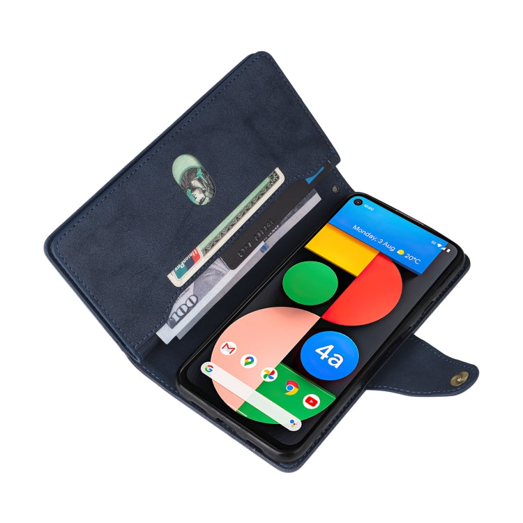 For Google Pixel 4A 5G Rivet Buckle 9 Cards Three Fold Leather Phone Case(Blue) by buy2fix