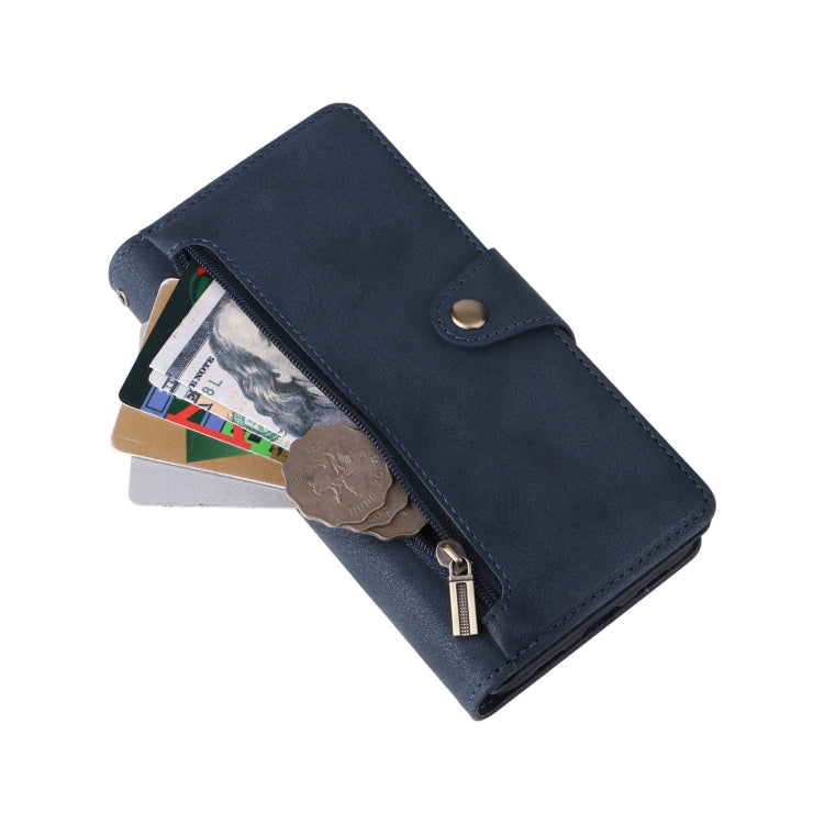 For Google Pixel 4A 5G Rivet Buckle 9 Cards Three Fold Leather Phone Case(Blue) by buy2fix