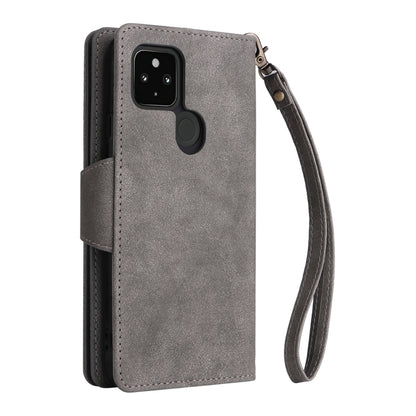 For Google Pixel 4A 5G Rivet Buckle 9 Cards Three Fold Leather Phone Case(Grey) by buy2fix