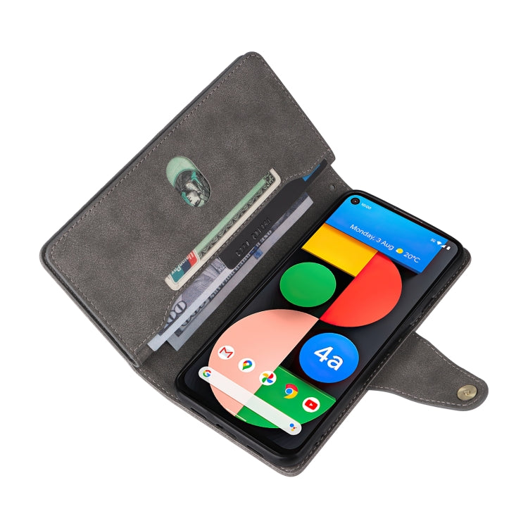 For Google Pixel 4A 5G Rivet Buckle 9 Cards Three Fold Leather Phone Case(Grey) by buy2fix