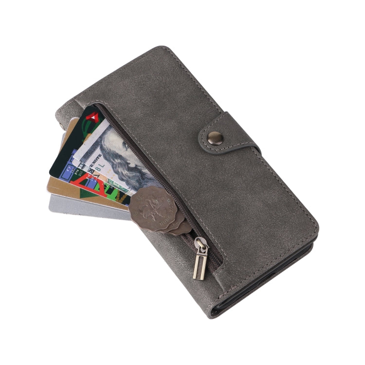 For Google Pixel 4A 5G Rivet Buckle 9 Cards Three Fold Leather Phone Case(Grey) by buy2fix