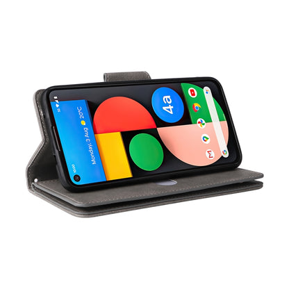 For Google Pixel 4A 5G Rivet Buckle 9 Cards Three Fold Leather Phone Case(Grey) by buy2fix